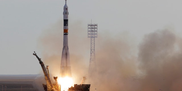 July 15, 2012: The Soyuz-FG rocket booster with Soyuz TMA-05M spaceship carrying a new crew to the International Space Station, ISS, blasts off from the Russian leased Baikonur Cosmodrome, in Kazakhstan.