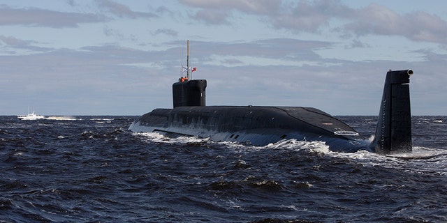 In this file photo taken on Thursday, July 2, 2009, the Russian nuclear submarine, Yuri Dolgoruky, is seen during sea trials near Arkhangelsk, Russia.
