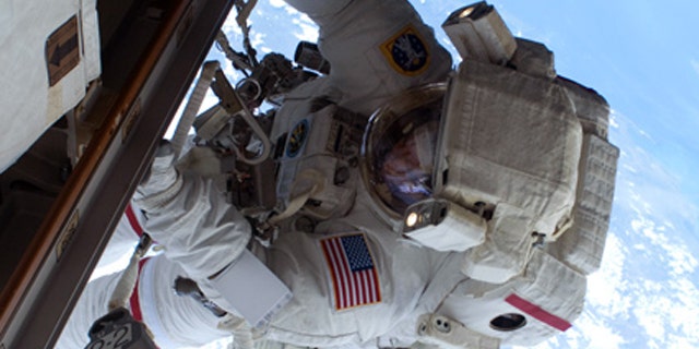 NASA astronaut Rick Mastracchio, STS-131 mission specialist, on the mission's second spacewalk as construction and maintenance continues on the International Space Station.