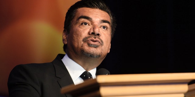 LAS VEGAS, NV - MARCH 24: Comedian George Lopez speaks during the presentation of International Filmmaker Award to Carlos Saldanha during CinemaCon 2014 at Caesars Palace on March 24, 2014 in Las Vegas, Nevada. (Photo by Michael Buckner/Getty Images for CinemaCon)