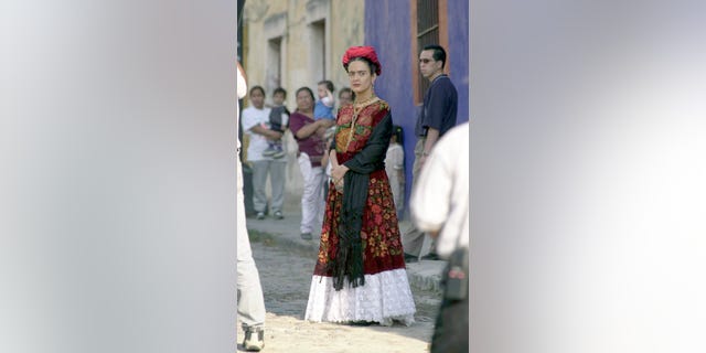 Salma Hayek performs in a scene on the set of the film "Frida."