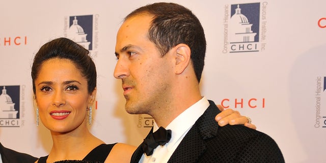 WASHINGTON, DC - OCTOBER 02: Salma Hayek poses for a photo with her father, Sami, left and her brother, Sami Junior, right, at the Congressional Hispanic Caucus Institute 2013 gala> at The Walter E. Washington Convention Center on October 2, 2013 in Washington, DC. (Photo by Larry French/Getty Images)