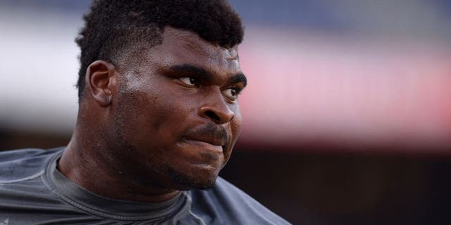 Aug 13, 2015; San Diego, CA, USA; San Diego Chargers tackle D.J. Fluker (76) looks on before the preseason game against the Dallas Cowboys at Qualcomm Stadium. Mandatory Credit: Jake Roth-USA TODAY Sports