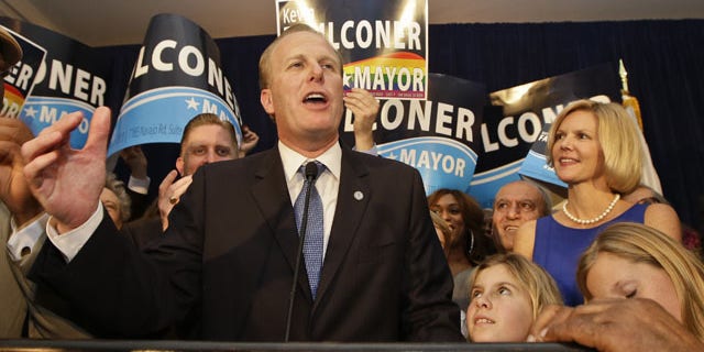 February 11, 2014: San Diego mayoral candidate Kevin Faulconer addresses supporters. (AP Photo/Lenny Ignelzi)