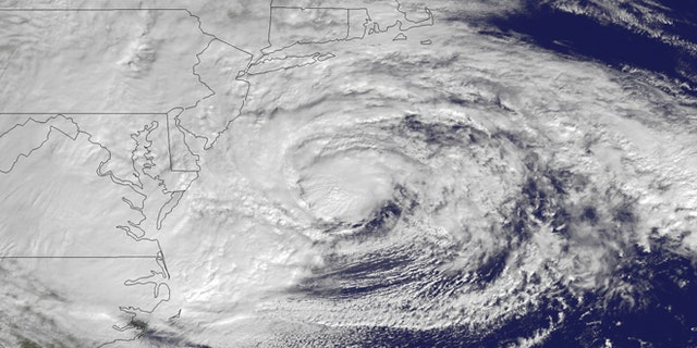 Satellite image from October 2012 of superstorm Sandy on the eastern seaboard. Many say the monster storm was a result of climate change while skeptics say that weather patterns give no real indication of changes in the climate.