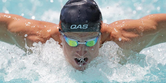 June 1, 2012: Nick D'Arcy, of Australia, competes in a preliminary heat of the 100-meter butterfly at the Santa Clara International Grand Prix swim meet