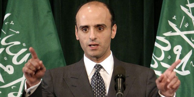 In this June 2004 file photo, then Saudi Arabian Foreign Policy Advisor Adel-Al-Jubeir gestures during a news conference in Washington. U.S. authorities broke up an alleged Iranian plot to bomb the Israeli and Saudi Arabian embassies in Washington and assassinate the Saudi ambassador to the United States.
