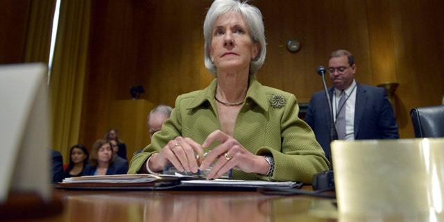 Kathleen Sebelius on Capitol Hill Thursday, April 10, 2014, during a Senate Finance Committee hearing.