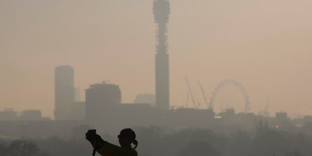 File photo. A woman takes a "selfie" photograph on a frosty morning in Primrose Hill north in London December 30, 2014.
