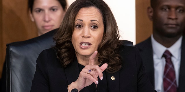 Sen. Kamala Harris, D-Calif., questions Supreme Court nominee Brett Kavanaugh as he testifies before the Senate Judiciary Committee on the third day of his confirmation hearing, on Capitol Hill in Washington, Thursday, Sept. 6, 2018. (AP Photo/J. Scott Applewhite)