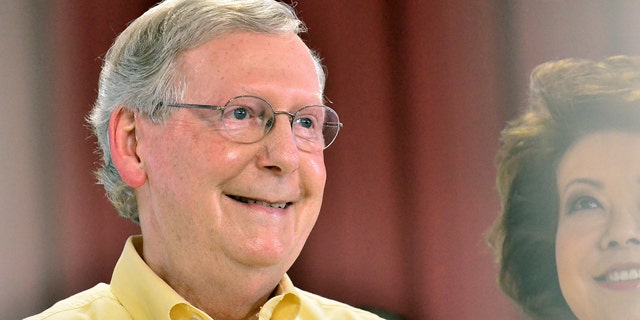August 2, 2014: Senate Minority Leader Mitch McConnell waits to speak at the annual Fancy Farm picnic in Fancy Farm, Ky. (AP Photo/Stephen Lance Dennee)