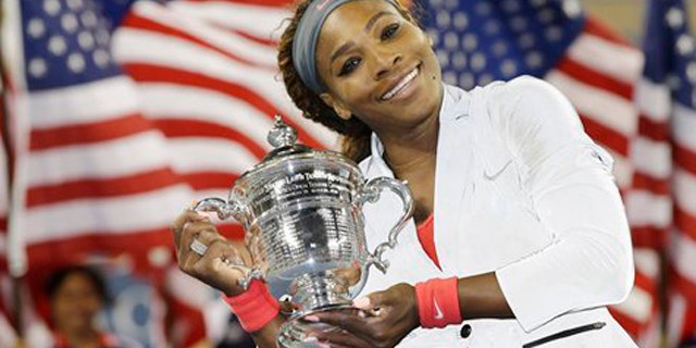 Sept. 8, 2013: Serena Williams holds up the championship trophy after defeating Victoria Azarenka, of Belarus, during the women's singles final of the 2013 U.S. Open tennis tournament.