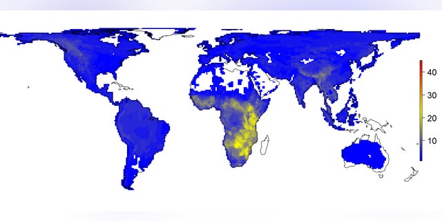 This map depicts the diversity of large mammals globally today.
