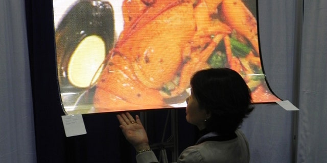 The LAFi display from Shinoda Plasma is a plasma screen that can roll up like a window shade, and can be tiled together to create enormous displays.