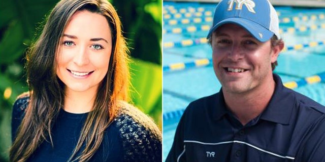 Olympian Ariana Kukors Smith (left) is suing USA Swimming, alleging it covered up sexual abuse by her former coach, Sean Hutchison (right). (Twitter / TYR Sport, Inc.)