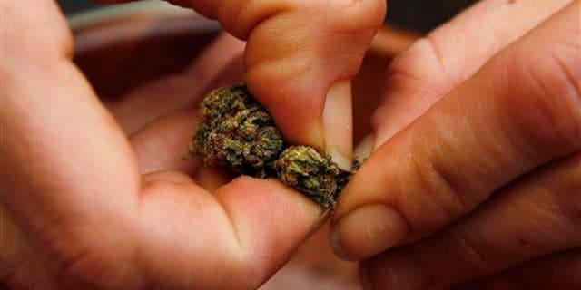 Rica Madrid poses for a photograph as she prepares to roll a joint in her home on the first day of legal possession of marijuana for recreational purposes, Thursday, Feb. 26, 2015, in Washington. Democratic Mayor Muriel Bowser defied threats from Congress by implementing a voter-approved initiative on Thursday, making the city the only place east of the Mississippi River where people can legally grow and share marijuana in private. (AP Photo/Alex Brandon)