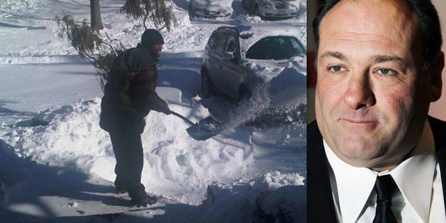 50 Cent (left) and James Gandolfini helped shovel snow during the big storm that hit the East Coast earlier this week. (Plixi/Reuters)