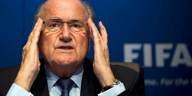 March 30, 2012: FIFA President Sepp Blatter gestures during a press conference at the FIFA headquarters in Zurich, Switzerland.