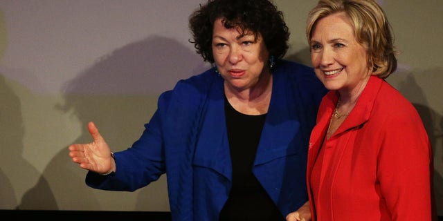NEW YORK, NY - JULY 25: Former Secretary of State Hillary Clinton (R) joins Supreme Court Justice Sonia Sotomayor at the campus of Lehman College for the Dream Big Day at the Bronx Children's Museum on July 25, 2014 in the Bronx borough of New York City. Children with the museum program, which is located on the Lehman campus, put on a performance for Clinton, Sotomayor and some members of the City Council. The Dream Big program is a six-week summer arts enrichment program which was first created in 2010. (Photo by Spencer Platt/Getty Images)