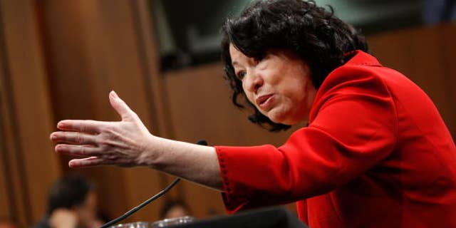 WASHINGTON - JULY 14: Supreme Court nominee Judge Sonia Sotomayor testifies during the second day of her confirmation hearings on Capitol Hill July 14, 2009 in Washington, DC. Sotomayor faces a full day of questioning from Senators on the committee today. Sotomayor, an appeals court judge and U.S. President Barack Obama's first Supreme Court nominee, will become the first Hispanic justice on the Supreme Court if confirmed. (Photo by Alex Wong/Getty Images)