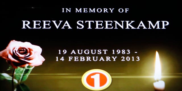 In this frame-grab from state television channel SABC 1 a tribute is devoted to slain model Reeva Steenkamp, girlfriend of Olympic athlete Oscar Pistorius. South Africas national broadcaster went ahead with the screening of  the  reality TV show "Tropica Island of Treasure" Saturday, Feb 16, 2013, featuring the dead model. Steenkamp encouraged her family to watch in one of her last conversations with them before her shooting death at the  home of Pistorius. (AP Photo/Denis Farrell)