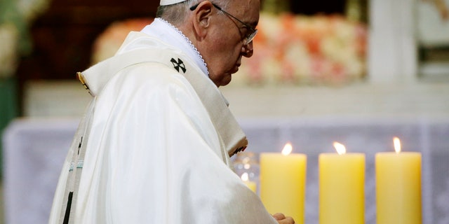 Aug. 18, 2014 - Pope Francis celebrates a Mass of reconciliation at Seoul's main cathedral, in South Korea. Pope Francis wrapped up his first trip to Asia on Monday.