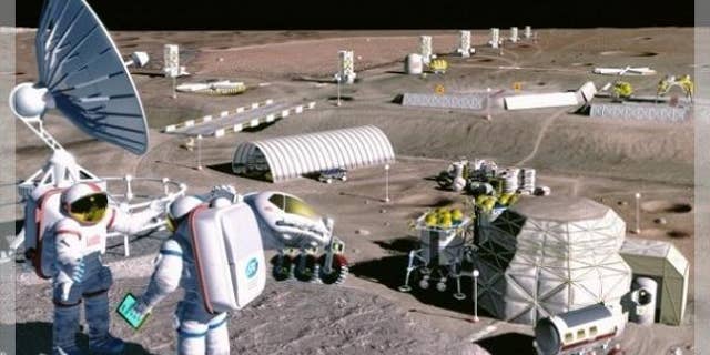 An artist's illustration of what a lunar base might look like.