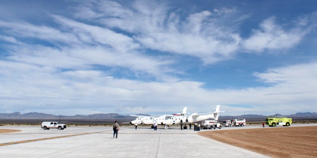 Oct. 22, 2010: Virgin Galactic's White Knight Two mothership on the runway at Spaceport America in Upham, N.M.
