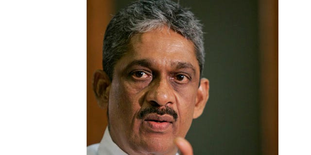 In this Sept. 8, 2010 file photo, Sri Lankan lawmaker and former military chief Sarath Fonseka addresses the media in Colombo, Sri Lanka.