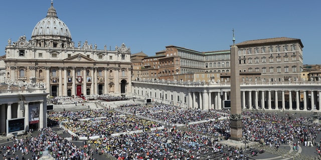 VATICAN CITY, VATICAN - MAY 17: A view of St. Peter's Square during a canonisation ceremony held by Pope Francis on May 17, 2015 in Vatican City, Vatican. Pope Francis canonized four women religious on Sunday, all 19th century nuns who worked in education. St Marie-Alphonsine and St Mary of Jesus Crucified were from the territory that made up historical Palestine; St Jeanne Emilie de Villeneuve was a French nun and foundress; and St Maria Cristina of the Immaculate Conception. (Photo by Franco Origlia/Getty Images)