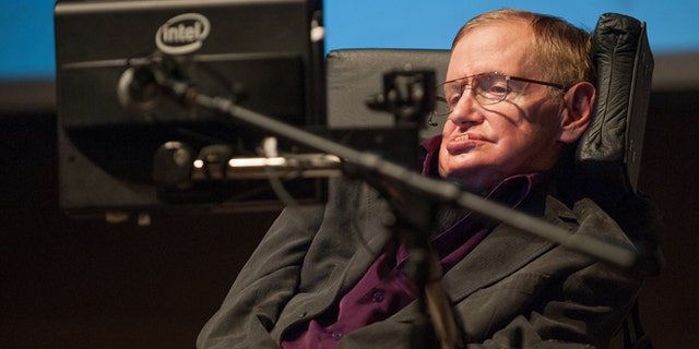 April 9, 2013: British cosmologist Stephen Hawking, who has motor neuron disease, gives a talk titled "A Brief History of Mine," to workers at Cedars-Sinai Medical Center in Los Angeles.