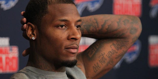 April 2: Buffalo Bills Stevie Johnson speaks at the start of the team's voluntary offseason conditioning program in Orchard Park, N.Y.