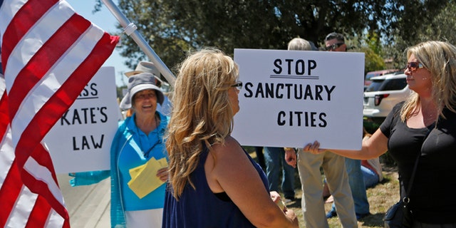 Aug. 13, 2015: Protesters in California rally against Sanctuary Cities. 