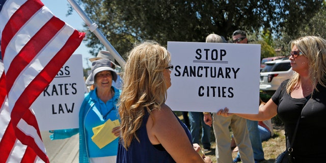 Aug. 13, 2015: Protesters in California rally against Sanctuary Cities.