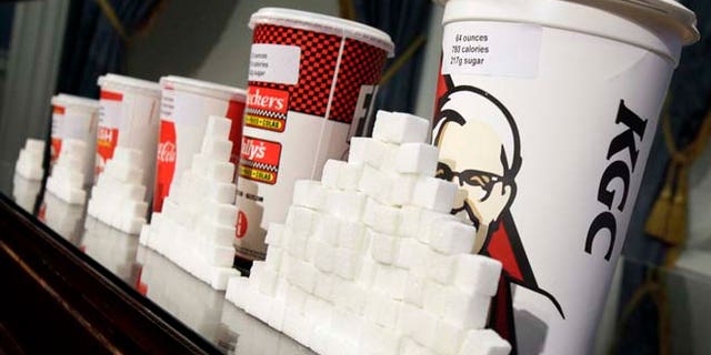 May 31, 2012: This file photo shows a display of various size cups and sugar cubes at a news conference at New York's City Hall. (AP)