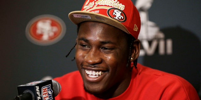 Jan. 28, 2013: San Francisco 49ers linebacker Aldon Smith at news conference in New Orleans before NFL Super Bowl XLVII football game.