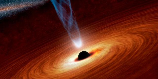 An artist's illustration shows a supermassive black hole.