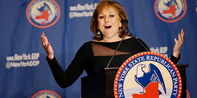 NEW YORK, NY - APRIL 14: New Mexico Gov. Susana Martinez speaks during the 2016 annual New York State Republican Gala on April 14, 2016 in New York City. Donald Trump, Senator Ted Cruz of Texas and Gov. John R. Kasich of Ohio take part in a fund-raiser for the state Republican Party, being the first time they are seen together since they decided to abandon the so-called loyalty pledge they signed last year to support whoever becomes the party nominee. (Photo by Eduardo Munoz Alvarez/Getty Images)