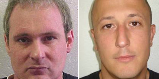 July 25, 2013: The combo of undated wanted photos issued by the police in Vaud, western Switzerland, shows fugitives Adrian Albrecht, left, and Milan Poparovic who escaped from a Swiss prison on after accomplices rammed a gate and fired at guards, police said Friday.