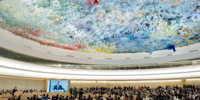 The Human Rights Council, at the European headquarters of the United Nations in Geneva, Switzerland.