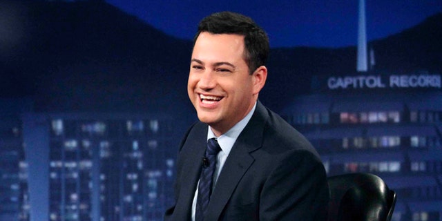 This July 25, 2012 photo released by ABC shows Jimmy Kimmel hosting his late night show "Jimmy Kimmel Live," in the Hollywood section of Los Angeles.