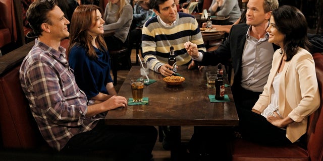 This undated image released by CBS shows, from left, Jason Segel, Alyson Hannigan, Josh Radnor, Neil Patrick Harris and Cobie Smulders in a scene from "How I Met Your Mother."
