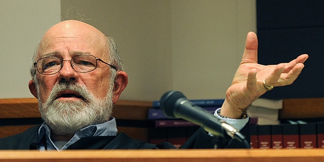 District Judge G. Todd Baugh presiding at a hearing in Great Falls, Mont.