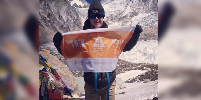 Eli Reimer at Mt. Everest's South Base Camp in Nepal.