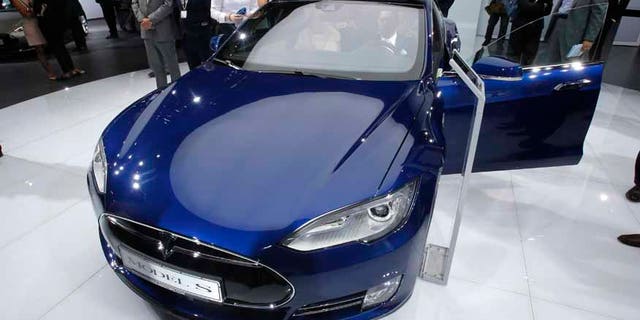 A Tesla Model S is on display on the first press day of the Frankfurt Auto Show IAA in Frankfurt, Germany.