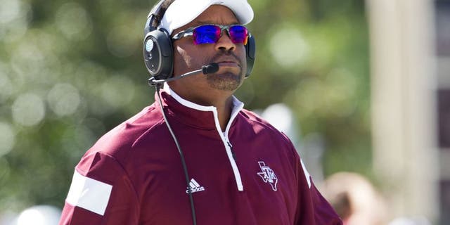 Oct 4, 2014; Starkville, MS, USA; Texas A&M Aggies head coach Kevin Sumlin during the game against the Mississippi State Bulldogs at Davis Wade Stadium. Mandatory Credit: Marvin Gentry-USA TODAY Sports