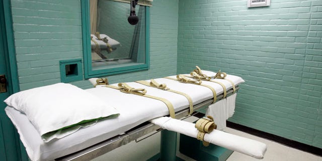 The gurney in the death chamber is shown in this May 27, 2008 file photo from Huntsville, Texas.