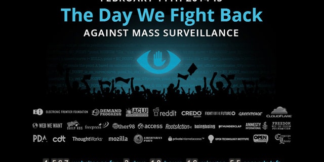 A screenshot of thedaywefightback.org, where more than 4,500 websites have signed up to display embeddable banners and widgets on their sites that prompt visitors to call or email their members of congress in support of the USA Freedom Act.