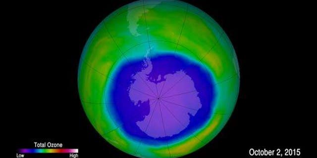 This image provided by NOAA shows the ozone hole.