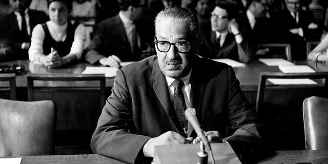 olicitor General Thurgood Marshall, nominated by President Lyndon B. Johnson to the U.S. Supreme Court, sits at the witness table before testifying on his fitness for the post before the Senate Judiciary Committee, in Washington, July 18, 1967.